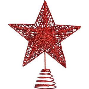 ONEINHE Puntale per albero di Natale in metallo rosso glitterato a forma di stella cava per feste di Natale, decorazione per la casa