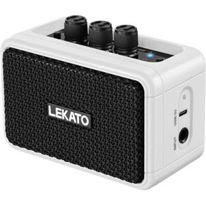 LEKATO Mini amplificatore per chitarra, amplificatore elettrico ricaricabile LEKATO 5W con effetti Clean/Overdrive, amplificatore portatile Bluetooth 5.0 per esercitarsi a casa e feste musicali (Bianco)