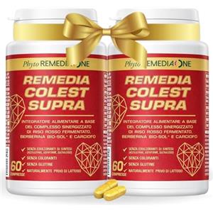 REMEDIA ONE Colest Supra - Integratore con Berberina Liposomiale e Riso Rosso Fermentato Colesterolo, Coenzima Q10, Carciofo, Melograno - 120 Compresse