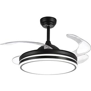BEL AIR HOME - Ventilatore da Soffitto COCON DC - Pale Pieghevoli e Luce LED 36W - 3 Temperature di Luce 3000K-4000K-6500K - Telecomando - Modalità Invernale - Silenzioso, Nero, Metallo