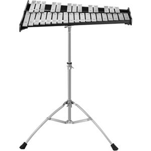 GYMAX Glockenspiel Professionale, Xilofono Pieghevole da 32 Note in Alluminio per Bambini, con Supporto Regolabile, Leggio, Bacchette in Legno, Custodia Trasportabile, Tamburo da Allenamento