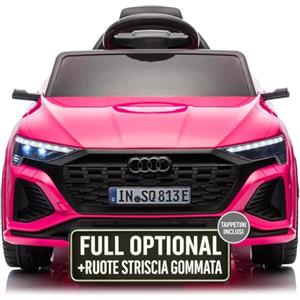 TOYSCAR Auto Macchina Elettrica per Bambini 12V Audi SQ8 e-Tron Sedile Pelle con TAPPETINI Telecomando Cintura di Sicurezza Porte Apribili (Rosa)