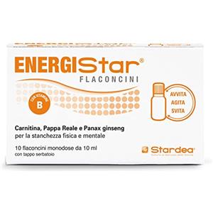 STARDEA Srl STARDEA Energistar Flaconcini, Stanchezza Fisica e Mentale, Affaticamento, Funzione Muscolare, Ingredienti Naturali, Carnitina, Pappa Reale, Panax Gingseng, 10 flaconi 10ml