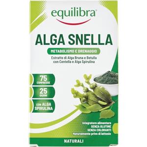 Equilibra Integratori Alimentari, Alga Snella, a Base di Estratto di Alga Bruna e Betulla con Centella a Alga Spirulina, Favorisce il Drenaggio dei Liquidi e il Metabolismo, 75 compresse