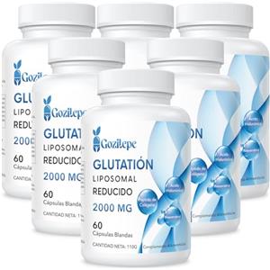 Gozitepe Liposomal Glutatione Ridotto 2000 mg per Porzione | Integratore di Glutatione con Acido Ialuronico + Peptidi di Collagene + Resveratrolo (60 Unità (Confezione da 6))