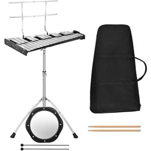 COSTWAY Set di Xilofono a 32 Note, Glockenspiel con Supporto in Metallo, Altezza Regolabile, Metallofono con Leggio per Spartiti, Mazzette, per Bambini e Adulti
