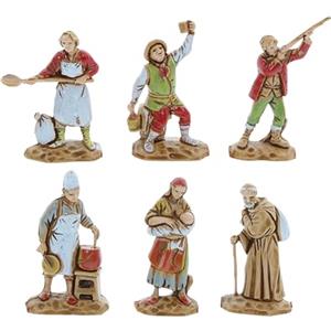 Moranduzzo Set 6 Pastori Napoletani Adatto a Presepe da 3,5 cm Scala 1:50 - MICRO 3,5 - Statuine Indistruttibili, Stile '700, Rifinite a Mano, Scultore M. Landi, Made in Italy