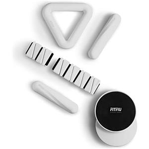 FITFIU Fitness SHAPES KIT - Confezione da 4 accessori sportivi: 1 kettlebell 2 cinghie da polso 2 manubri 2 dischi scorrevoli 1 elastico in acciaio in silicone bianco SHAPES COLLECTION di Patry Jordan