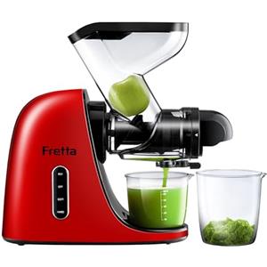 Fretta Estrattore di succo, con Ampio Scivolo di Caricamento, Senza BPA, Spremiagrumi per Sedano, Estrattore con Motore DC Silenzioso e Funzione Inversa masticating juicer machines, Rosso