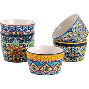 HENXFEN LEAD Coppette per crème brûlée in porcellana, set di 6 stampini per soufflé da 240 ml, piccole pirofile colorate per deliziosi stufati, ragù e budini - stile bohémien.