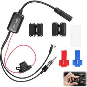 Xatgiouy Amplificatore Antenna DAB, Splitter Antenna Autoradio 12V, Splitter FM/AM DAB+ per Auto, Adattatore Radio con Spina DIN e Angolare SMB, Amplificazione Segnale per Ricezione Chiara e Senza Interferenze