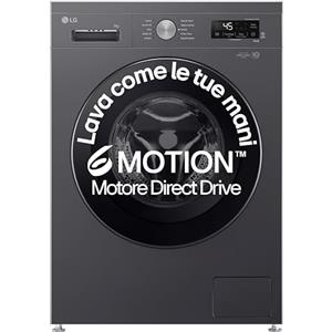 LG F4NX1009NMB Lavatrice 9 kg a Carica Frontale Serie X1, Classe A, 1400 giri, Wi-Fi, 6 Motion Direct Drive, Lavaggio a Vapore Allergy Care, Libera installazione, Middle Black