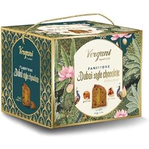 Generico Confezione Per Vergani Panettone Artigianale Dubai Style Chocolate, con Cioccolato, Pistacchio e Pasta Kadaifi, Dolce Natalizio,Confezione Regalo Elegante, 800g, con 200g di crema al pistacchio