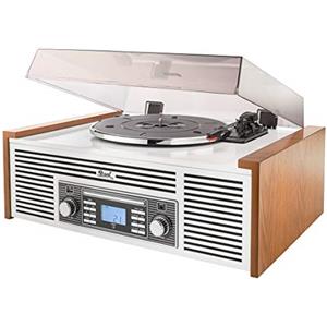 Dual NR 7 - Impianto musicale stereo con giradischi (sintonizzatore FM, CD-RW, MP3, USB, Bluetooth, Aux-In), marrone