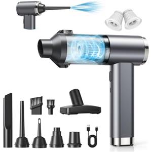 GARAID 4 in 1 Aspirabriciole Senza Fili, 25000Pa Aspirapolvere Auto Portatile, 6000mAh Mini Aspirapolvere con Motore Brushless, 2 Velocità, 150000 RPM Aria Compressa per Auto Casa Ufficio Animale