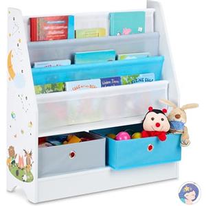 relaxdays Porta Giochi Bambini, Motivi di Animali, 2 Scatole, 3 Scomparti, Scaffale Libreria, HLP 74x71x23 cm, Colorato