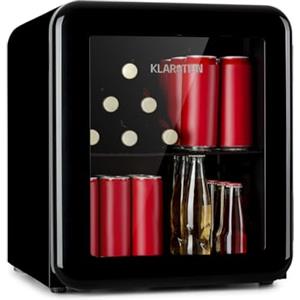 KLARSTEIN Frigorifero PopLife Mini Bar, Frigorifero retrò, 0-10°C, Solo 39 Db, 48 L, Ecologico, Porta a Doppio Vetro, Design retrò, Nero
