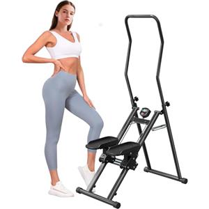 HOFTME Scalatore pieghevole con funzione di resistenza, grande pedale, stepper per casa, con capacità di carico fino a 110 kg, manubrio regolabile e display LCD (Nero)