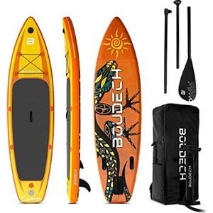 BOUDECH Stand Up Paddle Board Flatwater/Touring - Tavola da SUP gonfiabile 300X75X15 cm con pagaia regolabile, cavigliera, gonfiatore, kit riparazione e borsa da trasporto. Peso Max 140kg