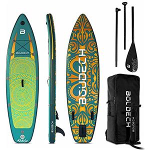 BOUDECH Stand Up Paddle Board Flatwater/Touring - Tavola da SUP gonfiabile 300X75X15 cm con pagaia regolabile, cavigliera, gonfiatore, kit riparazione e borsa da trasporto. Peso Max 140kg