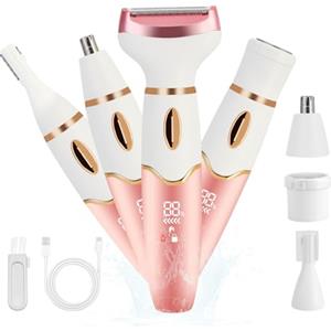 HaetFire Rasoi elettrici da donna, rasoio elettrico 4 in 1, rasoio elettrico da donna, impermeabile, per naso, sopracciglia, braccia, ascelle gambe, zona pubica, rimozione dei peli del viso indolore