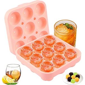 LBINYLING Stampo per cubetti di ghiaccio in silicone, a 9 scomparti, con coperchio, riutilizzabile, senza BPA, per gelato, whisky, cocktail, succhi di frutta, caffè (rosa)