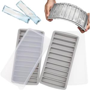 JJQHYC Vassoio per cubetti di ghiaccio in silicone, vassoio lungo per bottiglia d'acqua, stampi per cubetti di ghiaccio a rilascio facile con coperchio, confezione da 2