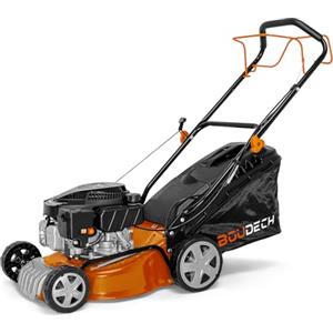 BOUDECH Tagliaerba a propulsione automatica semovente con ampiezza di taglio di 400mm. Rasaerba con motore a scoppio 145cc 3KW OHV 4 tempi. Tosaerba con telaio metallico e trituratore per funzione mulching.