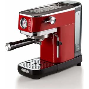 Ariete 1381 Macchina da caffè con manometro, compatibile con caffè in polvere e cialde ESE, 1300 W, Capacità 1,1 L, 15 bar di pressione, Filtro 1 o 2 tazze, Dispositivo Cappuccino Rosso