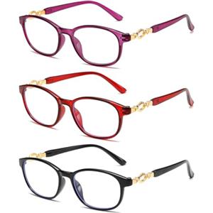 Eyglajdd Set da 3 Occhiali da Lettura da Donna con Filtro Luce Blu, Lilla, Rosso e Nero