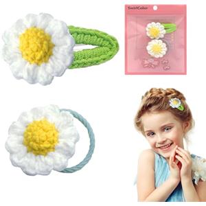 SwirlColor Daisy Hair Clips Daisy Hair Corde Set, Cute Crochet Flower Hair Clips Pin per Ragazze Daisy Hair Accessori