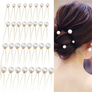 Futuhada 32 Pezzi Capelli con Perlé a Forma di U, Perla da Sposa Fermaglio Forcine Elegante, Wedding Pearl Hair Pins Copricapo da Sposa Accessori, 4 Taglie Perla per Ballo di Fine Anno, Festa