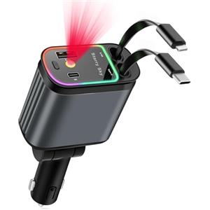 Suprbee Caricabatteria da auto retrattile USB C 4 in 1, 69 W con luce stellata, ricarica rapida per iPhone 16/15/14/13/12, iPad, Android, Galaxy, Pixel, adattatore accendisigari (Lightning + USB-C)
