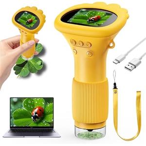 Trywise Microscopio mobile per bambini, schermo IPS da 2,0 pollici, microscopio USB con luci a LED, collegamento al PC, microscopio tascabile portatile 1000X per esterni, Adatto a partire dai 3 anni