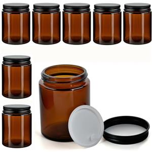 YFZYT 8 barattoli per crema da riempire, 150 ml, rotondi, piccoli bicchieri ambrati con coperchio, possono essere utilizzati come barattoli da farmacia, contenitori per unguenti, contenitori per