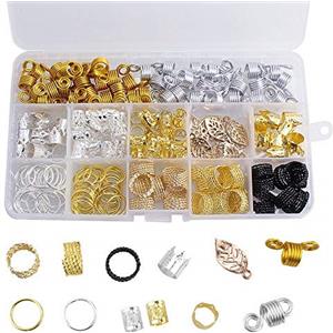 Dreamtop 200 Pezzi Dreadlocks Accessori di Capelli Treccia, Alluminio Regolabile Anelli e Perline Accessori per Capelli con Scatola, Decorazioni Capelli per Gli Abbellimenti DIY per le Trecce