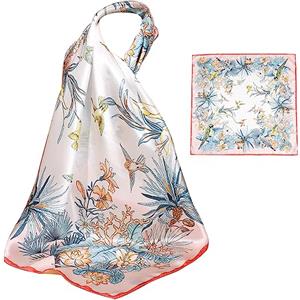 ZhaoCo Sciarpe Di Seta Donna, 66 x 66cm / 26 x 26 Pollici Piccolo Morbido Leggera Foulard Quadrato Bandane Fazzoletto da Collo Regalo per Donna - 017