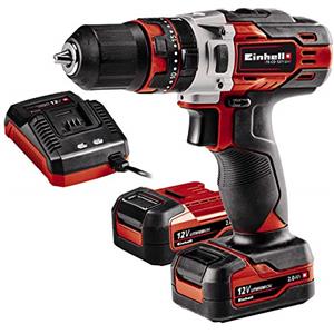 Einhell TE-CD 12/1 Li-i (2x2,0Ah) Trapano a percussione a batteria (12 V, 2 velocità, vel. 1 giri min. 0-400, vel. 2 giri mi. 0-1400, torsione 30 Nm, incl. 2 batterie da 2,0 Ah e caricabatteria)