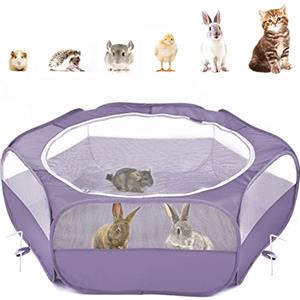 Pawaboo Recinto per Animali Domestici, Box per Animali Piccoli, Tenda per Gatti Cani Cuccioli, Portatile Gabbia, Recinzione in tessuto Oxford e a rete, Resistente e Pieghevole, Viola
