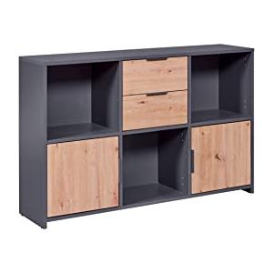 Inter Link - Cassettone a 2 ante e 2 cassetti - Credenza - Cassettiera - Per camera da letto, soggiorno - Rovere Artisan - Antracite - Legno composito - Robusto - Facile manutenzione - Pepeto 2TS
