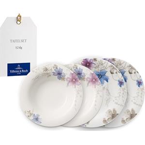 Villeroy & Boch Mariefleur Gris Basic Servizio da Tavola per 6 Persone, 12 Pezzi, Porcellana Premium, Bianco/Multicolore