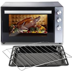 Wintem Fornetto Elettrico 70L 2500W in Acciaio Inossidabile Nero con Funzione Girarrosto e Ventilazione è Ideale per Cuocere e Riscaldare Pizza, Pollo e Cotture Veloci - Temperatura Fino a 320°