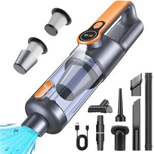 botatio Aspirapolvere Senza Fili, 26000Pa Aspirapolvere Auto Potente, Scarico Polvere One-touch, Motore Brushless, Aspirapolvere Portatile Multifunzione 4 in 1, con display HD e Illuminazione, Arancione