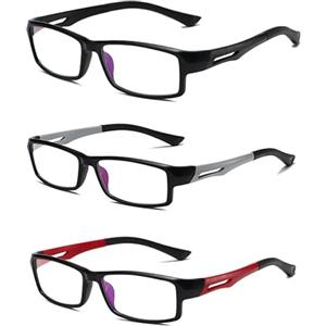 Eyglajdd Occhiali da Lettura in TR90 per Uomo e Donna, Montatura Rettangolare Bicolore, Set da 3 Occhiali con Filtro Luce Blu, Nero-Grigio-Rosso