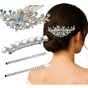 PYEUIFT 4 Pezzi Fermagli per Capelli Strass, Spille Decorative per Damigella d'Onore Fiore Copricapo Matrimonio Fermagli per Capelli Eleganti da Donna Accessori per Capelli Matrimonio
