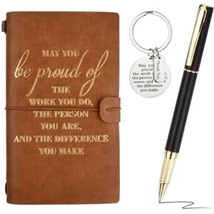 PTJJXA Diario di Viaggio in Pelle, A6 Taccuino Pelle Ricaricabile, Taccuino Journaling Diary con Penna e Portachiavi, Diario Quaderno Compleanno Regalo per Amica Sorella Regalo, 20x12cm (Cachi)