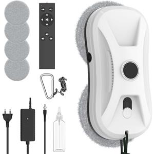 YEOOIYCW Robot Pulitore Vetri, 5600Pa Robot Lavavetri Automatico, Doppia Spruzzatura Automatica di Acqua, Sistema di Sicurezza, Navigazione Intelligente, Telecomandato, per Tutte Le Superfici Lisce (Bianco)