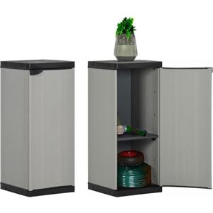 Avilia Armadio da Esterno 1 Anta - Mobile Modulare Adatto per Esterni ed Interni, Ripiani Regolabili, Porta Bombola Gas 10Kg, in Resina PVC e PP, con Kit Montaggio, Grigio, 35x39.5x85cm, Made in Italy