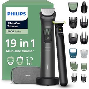 Philips Rifinitore All-in-one Multigroom Serie 9000 19 in 1 - Rasoio + Rifinitore uomo OneBlade - Set completo per viso, testa e corpo, 27 impostazioni di lunghezza (0,2-20 mm), Modello MG9556/15