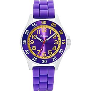 s.Oliver Orologio da polso Ragazze Bambini Orologio al quarzo Analogico, con Cinturino in silicone, viola, resistente all'acqua 3 bar, fornito in scatola regalo orologi,